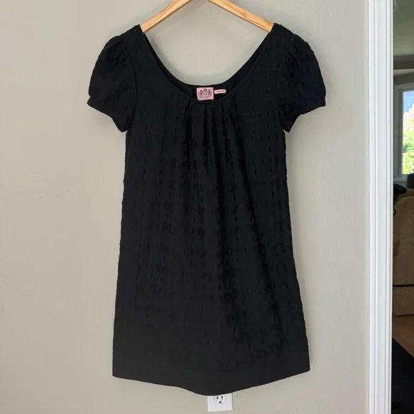 JUICY COUTURE Embroidered Shift Dress Black 100% Cotton A-Line Scoop Neck Size 6 - Picture 3 of 15